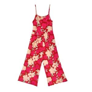LuLaRoe Red and Pink Floral Wide Leg Cami Jumpsuit